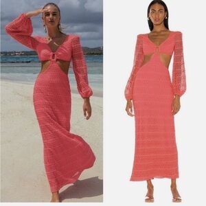 PatBo Crotchet Dress Cut Out Coral